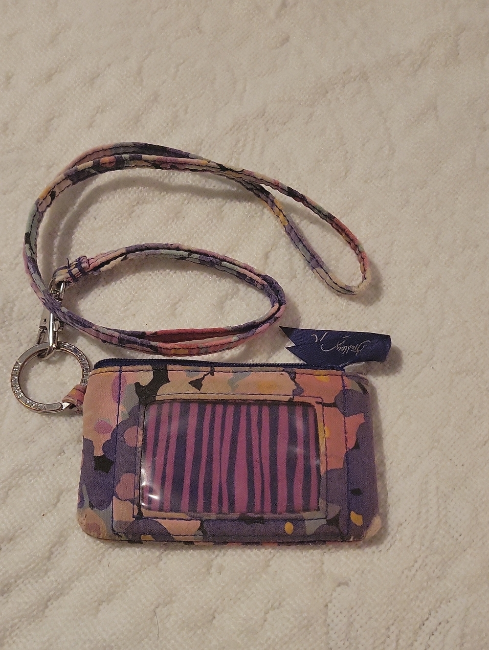 VERA BRADLEY Floral Fabric ID / Card Holder Lanyard - Purple & Pink